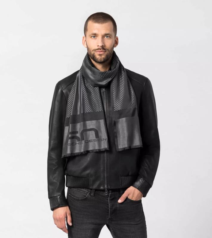 Porsche Design 50Y Chequered Flag Scarf Šála kostkovaná černo šedá