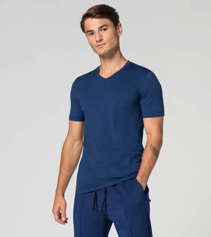PORSCHE DESIGN V-Neck T-Shirt Tričko s výstřihem do V bavlněné modré