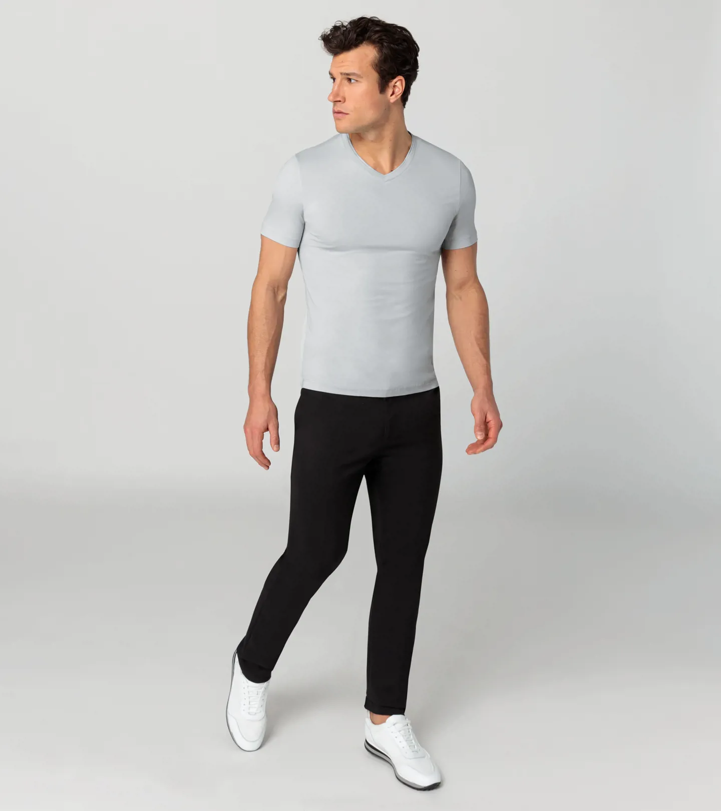 PORSCHE DESIGN V-neck T-shirt Tričko s výstřihem do V bavlněné popelavě šedá