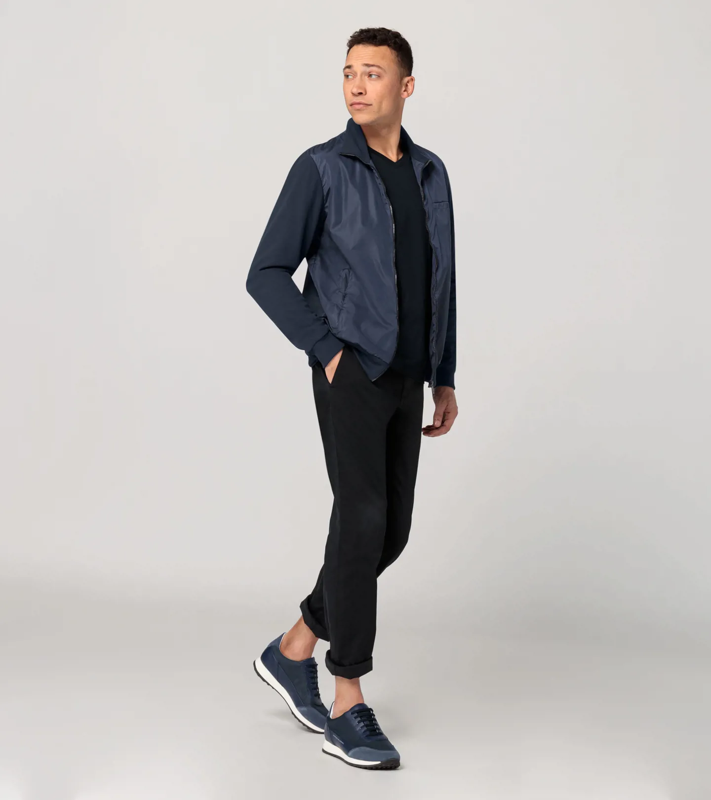 PORSCHE DESIGN Athletic cardigan Bunda s pletenými rukávy a stojáčkem tmavě modrá
