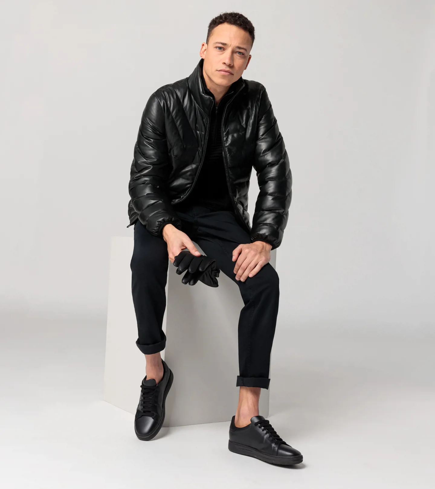 PORSCHE DESIGN Athleisure padded leather jacket Bunda kožená prošívaná módní černá