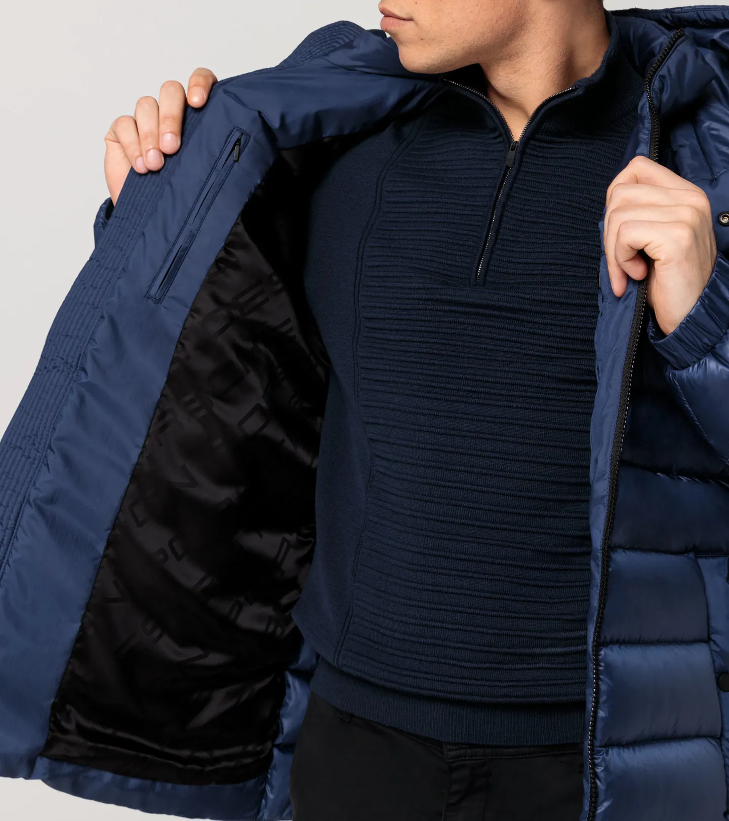 PORSCHE DESIGN Lightweight puffer parka Bunda delší prošívaná odlehčená tmavě modrá