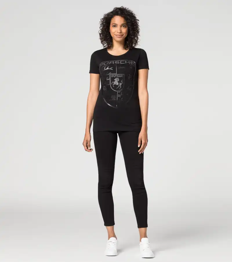 PORSCHE Women’s T-shirt Porsche Crest Tričko dámské s potiskem a dekorací černá