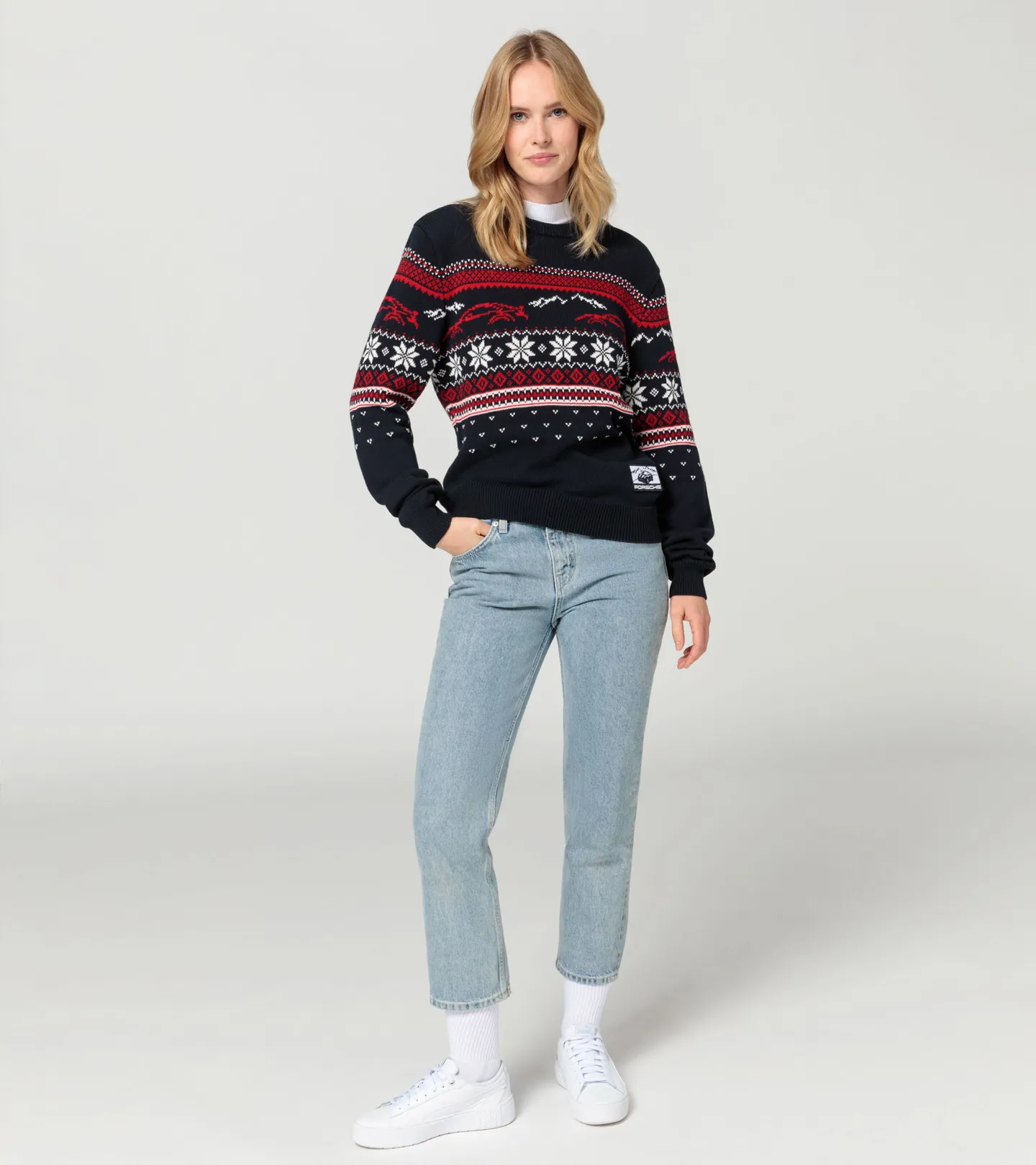 PORSCHE Unisex knitted pullover Christmas Svetr pletený s vánočním motivem tmavě modrá