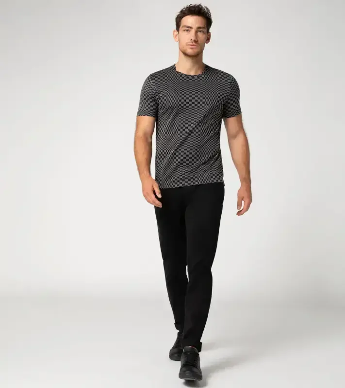 PORSCHE DESIGN Seasonal T-shirt Tričko s kulatým výstřihem žakárové bavlněné černošedá kostka