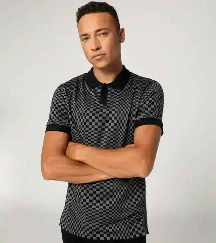 PORSCHE DESIGN Seasonal Polo T-shirt Tričko s límečkem žakárové bavlněné černošedá kostka