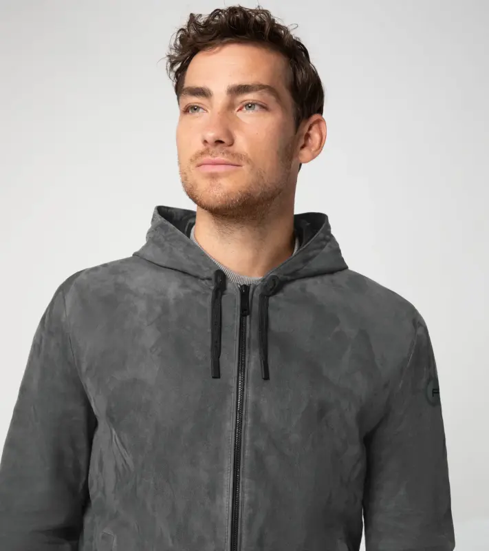 PORSCHE DESIGN Suede leather jacket Bunda kožená semišová antracitově šedá
