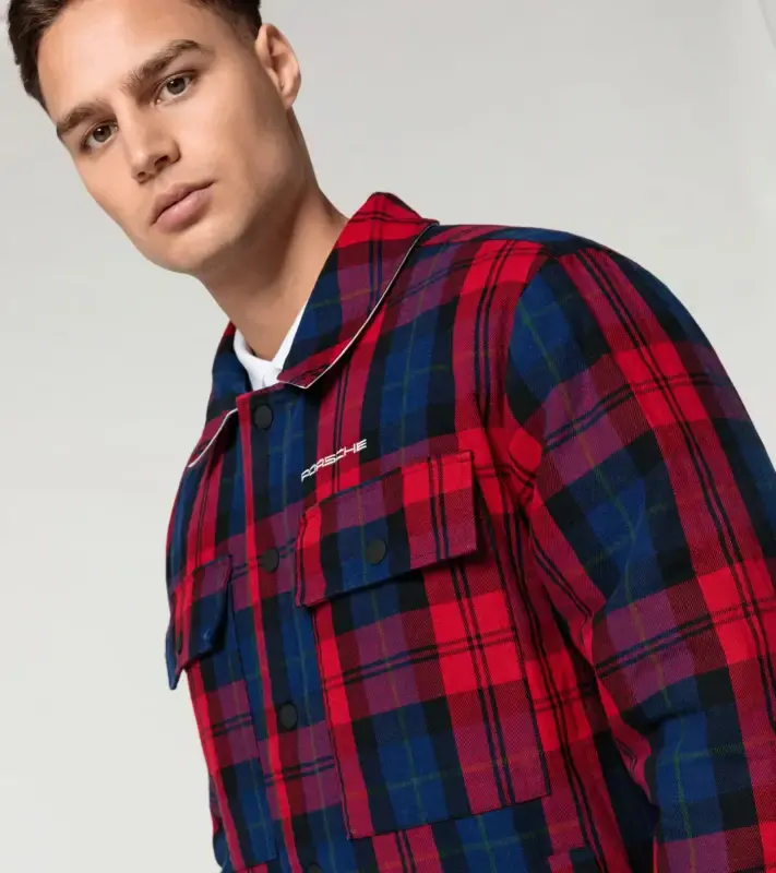 PORSCHE Reversible jacket Turbo No. 1 Bundá pánská oboustranná kostkovaná a ledovcově šedá