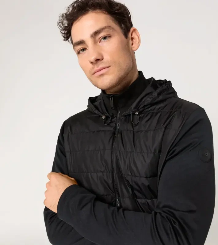 PORSCHE DESIGN Hybrid cardigan Bunda svetr ze dvou materiálů na zip černá