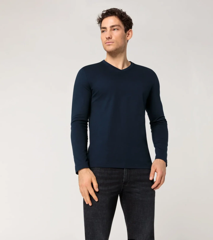 PORSCHE DESIGN Long-sleeve V-neck T-shirt Tričko s dlouhým rukávem a výstřihem do V námořní modrá
