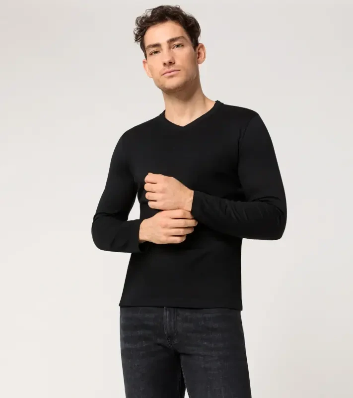 PORSCHE DESIGN Long-sleeve V-neck T-shirt Tričko s dlouhým rukávem a výstřihem do V černá