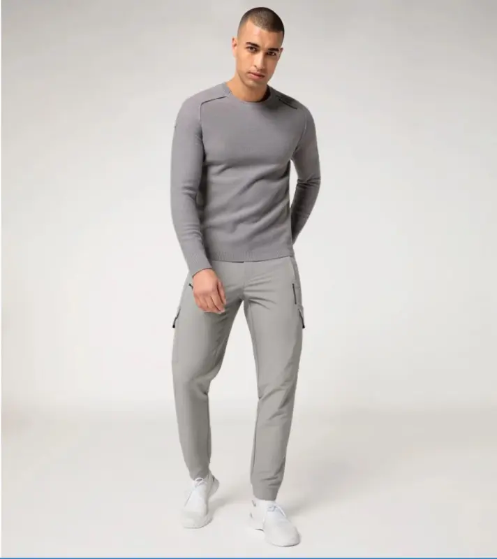 PORSCHE DESIGN Wool Crew Neck Sweater Svetr ke krku z merina s logem šedá