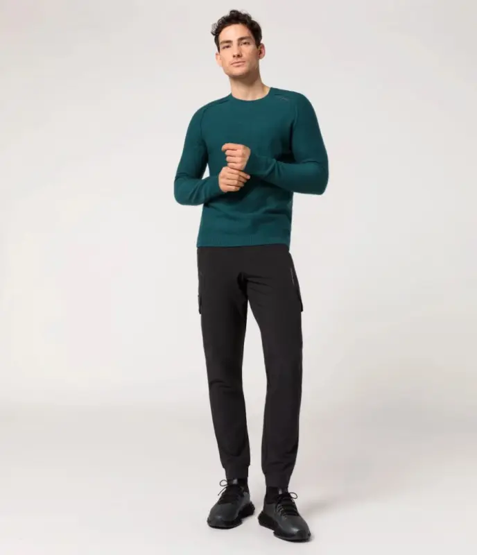 PORSCHE DESIGN Wool Crew Neck Sweater Svetr ke krku z merina s logem lahvově zelená