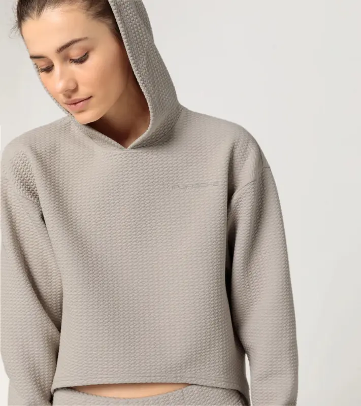 PORSCHE Women's Textured Hoodie Yoga Capsule Collection Mikina dámská fitness yoga béžová kalahari