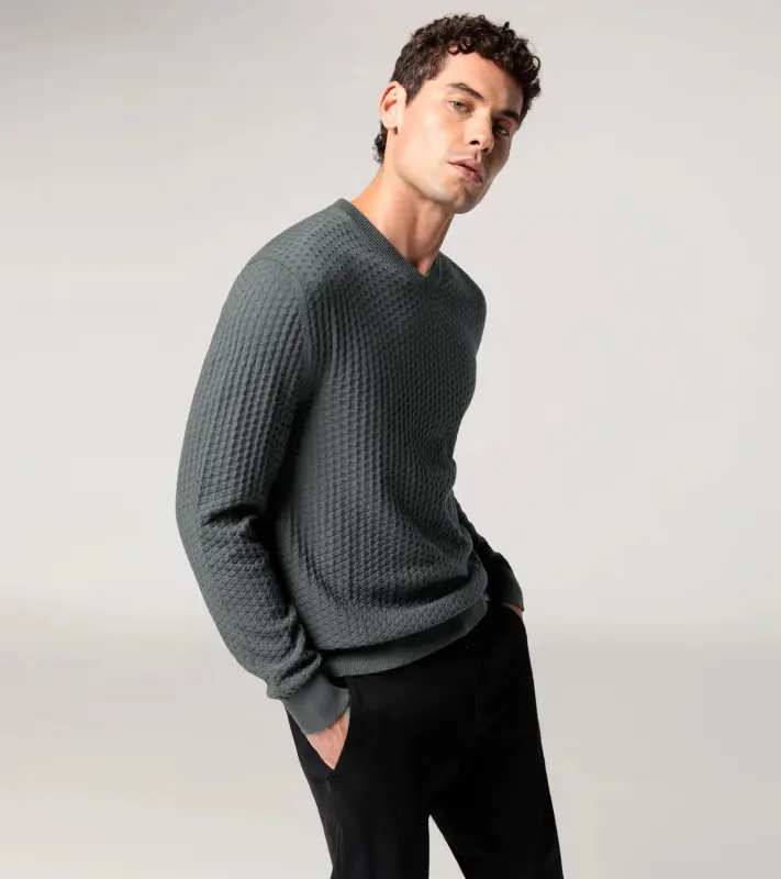 PORSCHE DESIGN Jacquard Sweater Svetr společenský žakárový se vzorem antracitová šedá