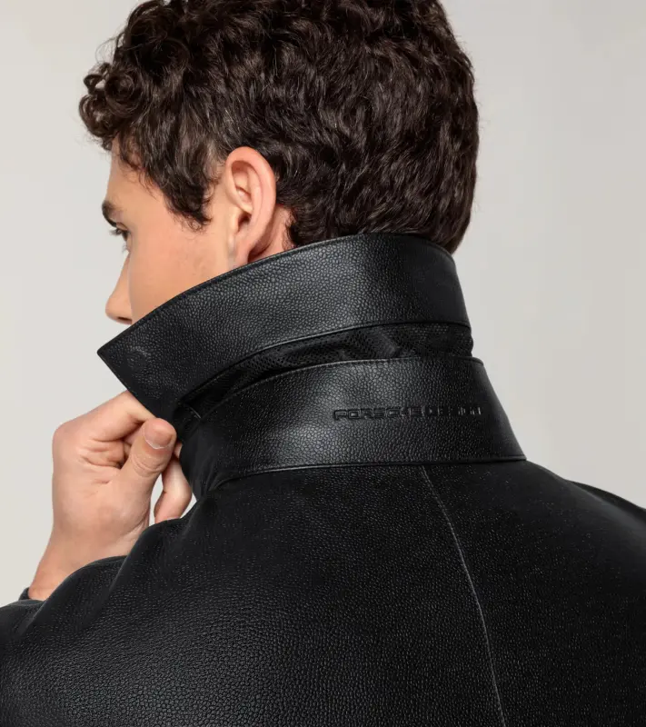 PORSCHE DESIGN Cabrio Leather Jacket Bunda kožená s odnímatelným límcem a podšívkou černá