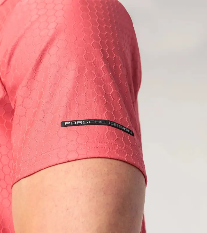PORSCHE DESIGN Hexagon Polo Shirt Polokošile tričko s límečkem a knoflíčky se šestihranným vzorem oranžově korálová