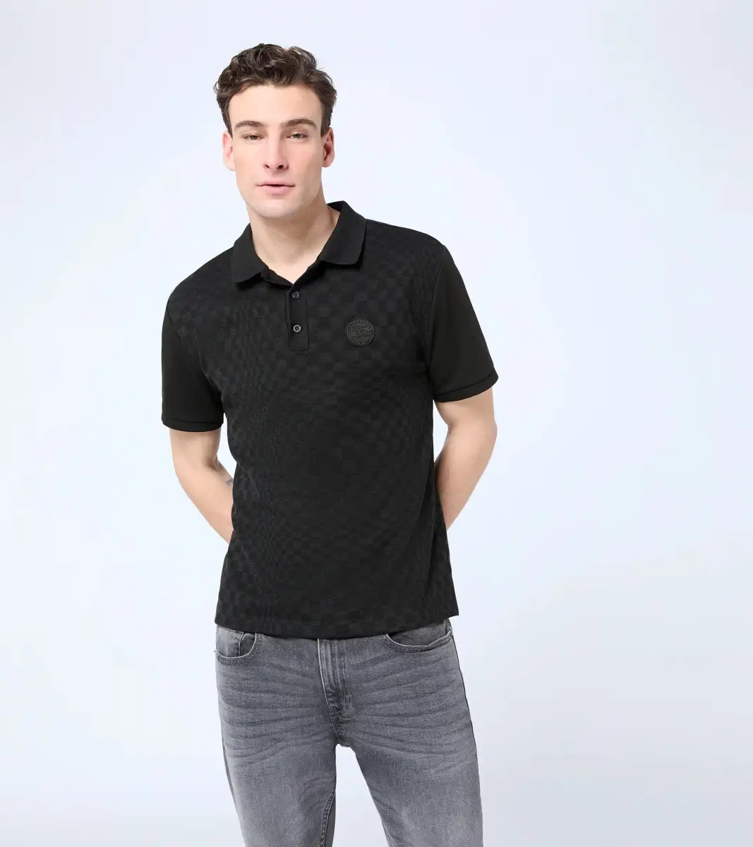 PORSCHE Jacquard polo T-shirt 911 Spirit 70 žakárové polo tričko černé