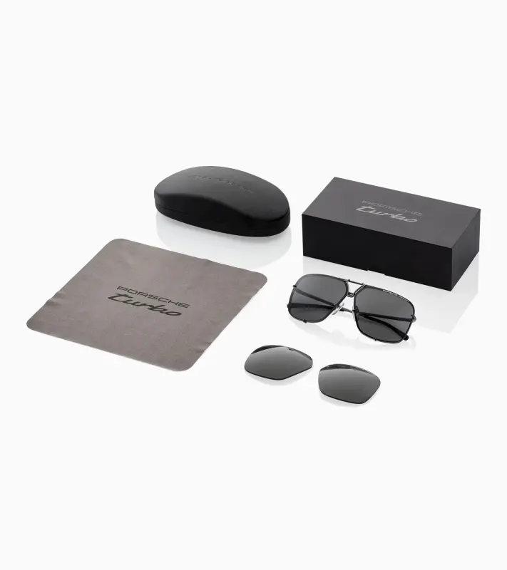 PORSCHE DESIGN Sunglasses P´8928 Turbonite Limited Edition Sluneční brýle Pilotky z titanu stříbrné s vyměnitelnými skly kouřové a zelené