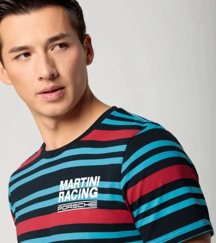 PORSCHE T-Shirt Unisex MARTINI RACING® Tričko s kulatým výstřihem s proužkovaným vzorem soutěžních vozů