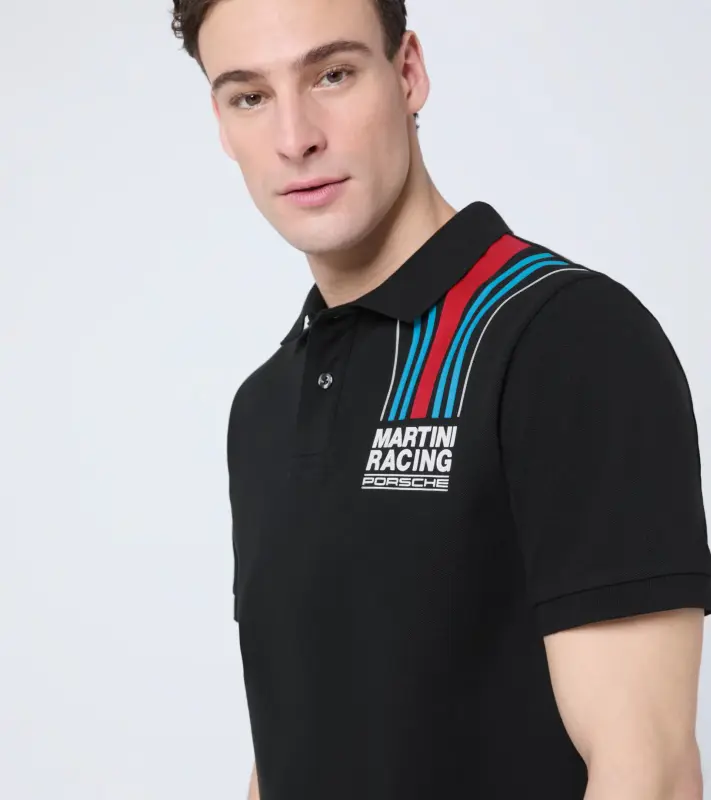 PORSCHE Polo Shirt MARTINI RACING® Polokošile Tričko s límečkem a knoflíky černá