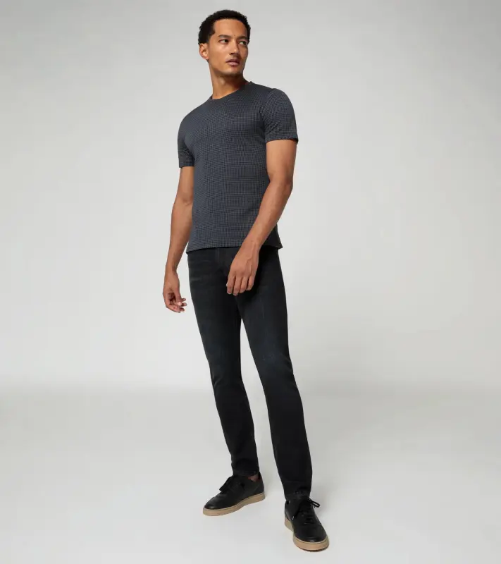 PORSCHE DESIGN Targa T-Shirt Tričko s kulatým výstřihem žakárové s výrazným vzorem pepita černošedá