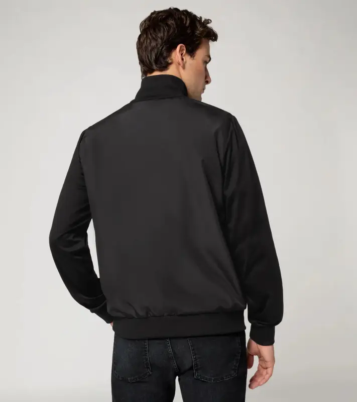PORSCHE DESIGN Hybrid cardigan Mikina a rozepínací svetr na zip v jednom prošívaná ze dvou materiálů a úplety černá