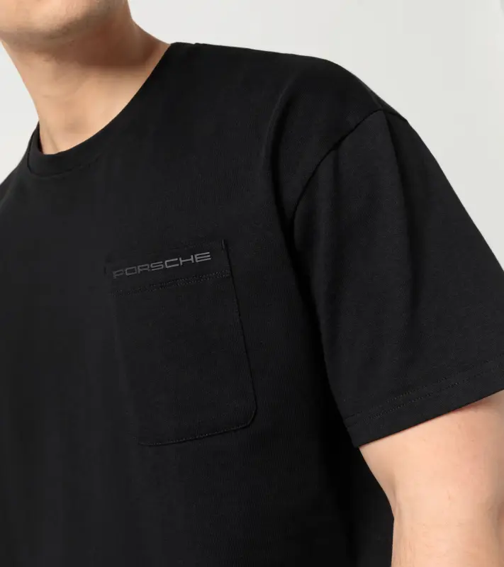 PORSCHE Unisex T-shirt Essential Tričko bavlněné s kulatým výstřihem a kapsičkou černé