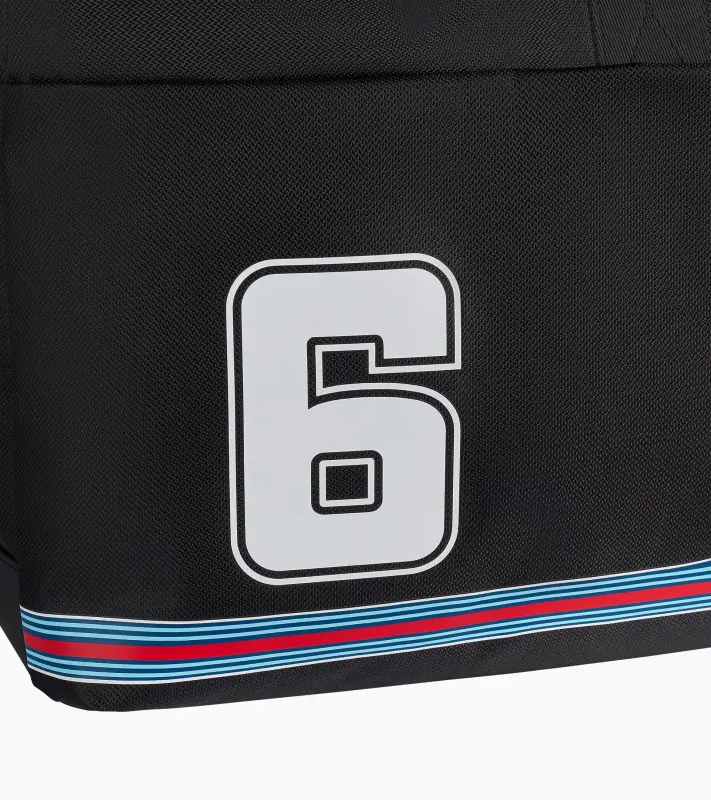 PORSCHE Travel bag MARTINI RACING® Taška cestovní sportovní s popruhem černá s ikonickými červenomodrými pruhy