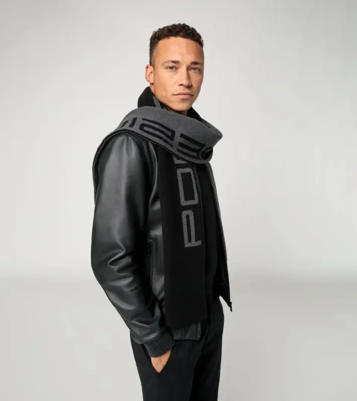 PORSCHE DESIGN Men's scarf business logo Šála vlněná dlouhá s logem černá