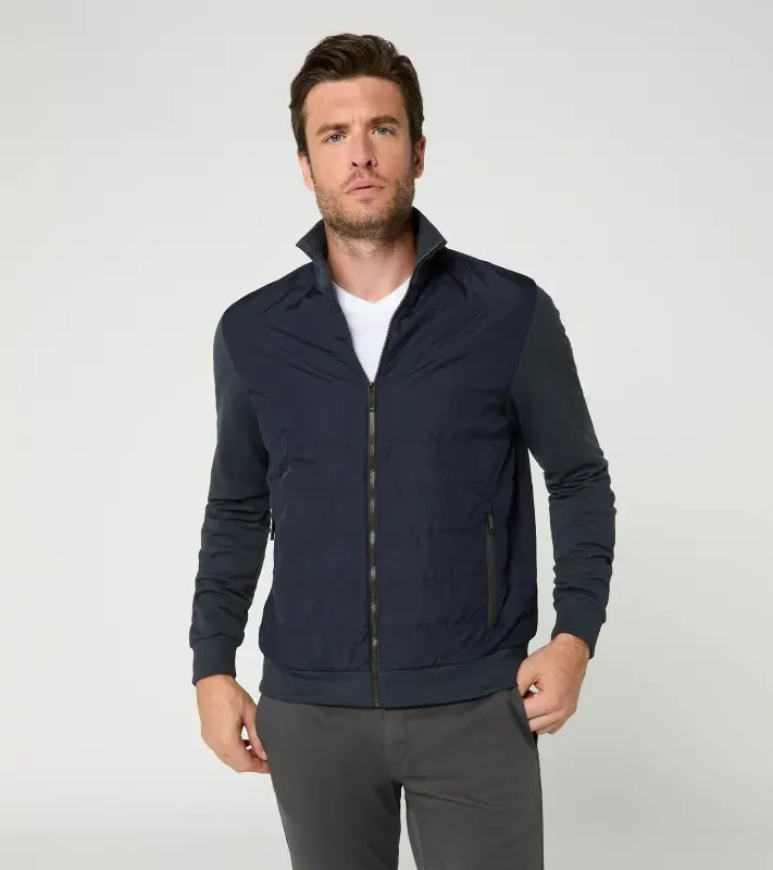 PORSCHE DESIGN Hybrid Cardigan Svetr kardigan s kapsami na zip ze dvou materiálů tmavě modrá