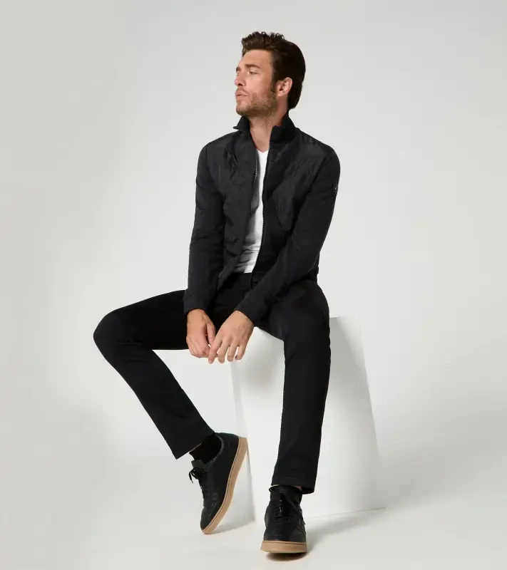 PORSCHE DESIGN Hybrid Cardigan Svetr kardigan s kapsami na zip ze dvou materiálů černá