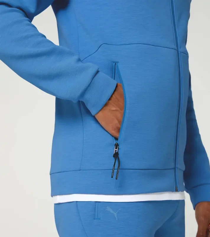 PORSCHE DESIGN Hooded Sweat Jacket Mikina na zip s kapucí decentními logy světle modrá