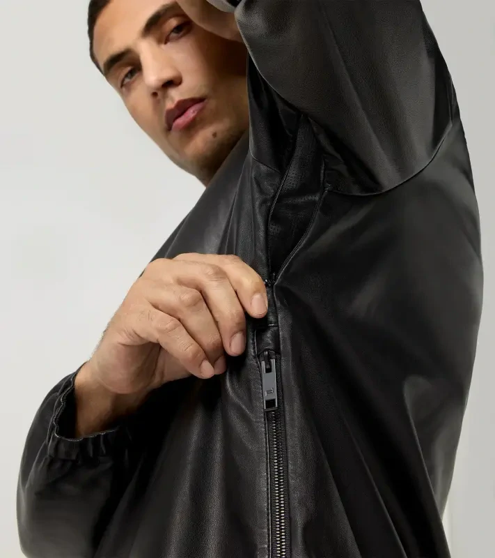 PORSCHE DESIGN Leather Jacket Orlando Bloom Special Edition Bunda kožená oboustranná s kapucí na zip voděodolná matná a lesklá černá