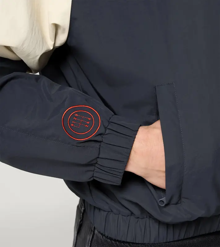 PORSCHE Unisex Retro Blouson Jacket Fan Community Bunda sportovní volnočasová na zip do pasu s úpletem ve stylu devadesátek tmavě modrá