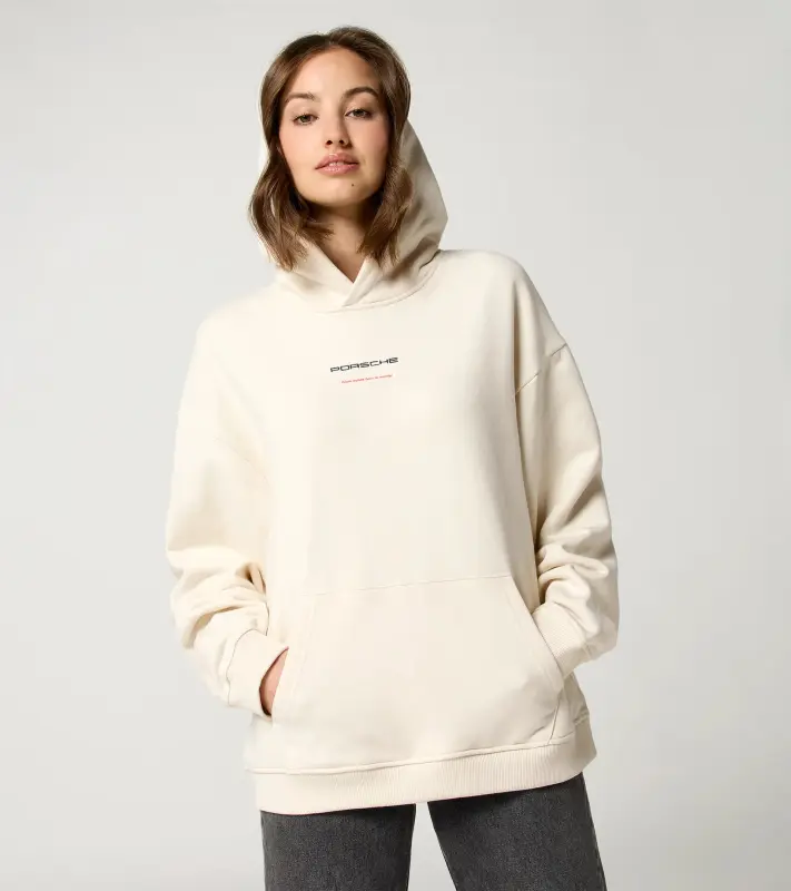 PORSCHE Unisex Retro Hoodie Fan Community Mikina klokanka s kapucí sportovní volnočasová s náplety ve stylu devadesátek s potiskem alpská bílá