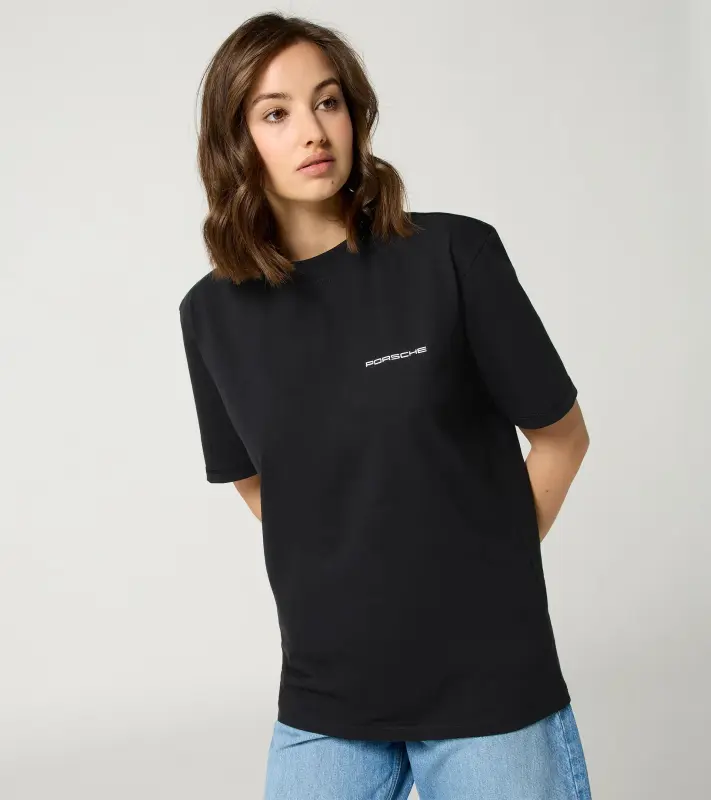 PORSCHE Unisex Retro T-shirt Fan Community Tričko ležérní s potiskem evokujícím devadesátky černá
