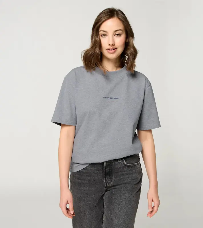 PORSCHE Unisex Retro T-shirt Fan Community Tričko ležérní s potiskem evokujícím devadesátky šedá
