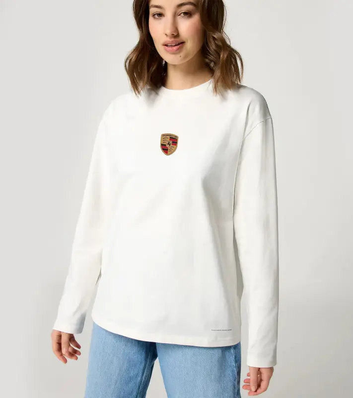 PORSCHE Unisex Retro Long-Sleeved Shirt Fan Community Tričko ležérní s dlouhými rukávy s potiskem evokujícím devadesátky bílá