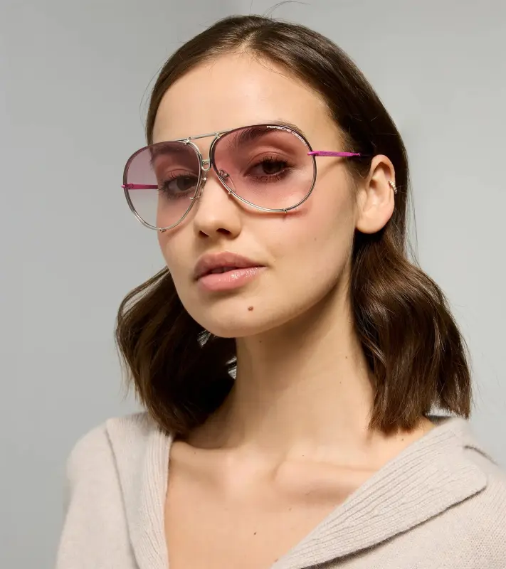 PORSCHE DESIGN P´8478 Sunglasses Iconic Aviator #1 Ladies Capsule Sluneční brýle Pilotky dámské šedorůžové s výměnnými skly v růžovém nebo šedostříbrném gradientu