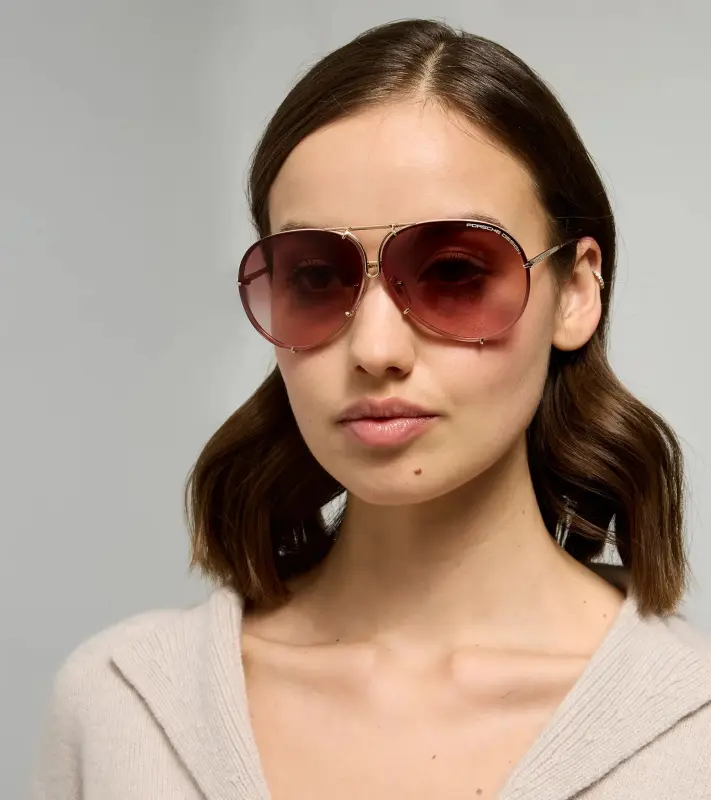 PORSCHE DESIGN P´8478 Sunglasses Iconic Aviator #1 Ladies Capsule Sluneční brýle Pilotky dámské zlatorůžové s výměnnými skly v teracotovém gradientu nebo hnědé