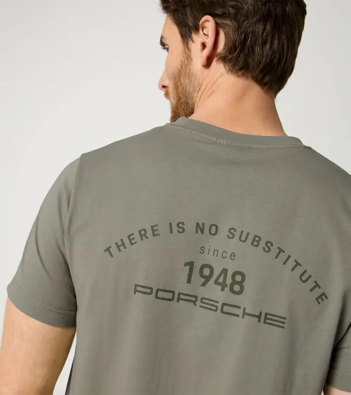 PORSCHE T-Shirt There Is No Substitute Unisex Tričko s kulatým výstřihem volnočasové sportovní bavlněné v šedozelené