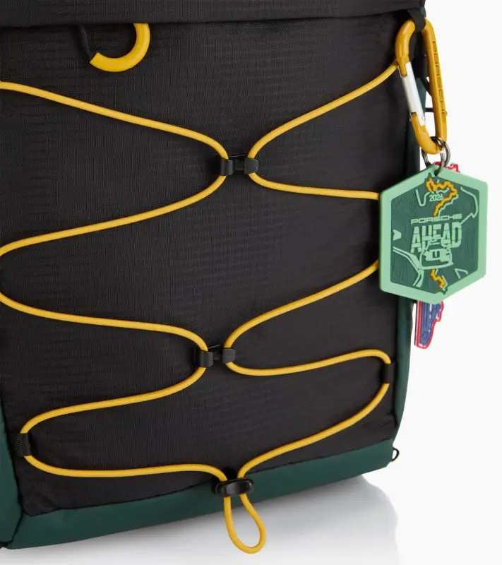 PORSCHE Backpack AHEAD M Batoh volnočasový na cesty černý se zelenými a žlutými prvky s přihrádkou na notebook