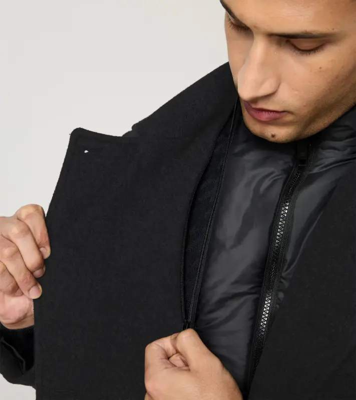 PORSCHE DESIGN Hybrid Peacoat Kabát dvouřadý krátký s žakárovou podšívkou černá
