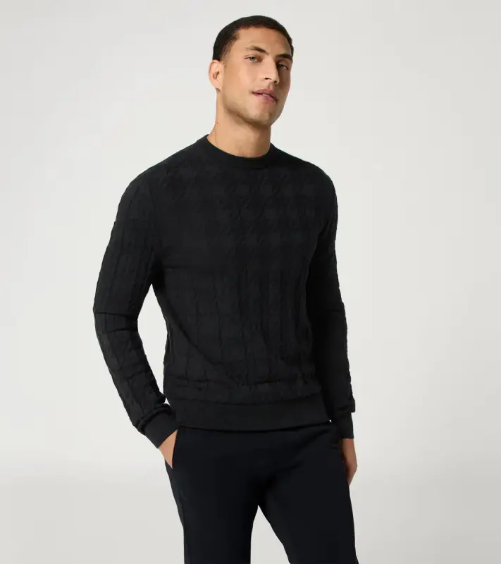 PORSCHE DESIGN Sweater Svetr s výstřihem ke krku z merina a žakárovým vzorem černá