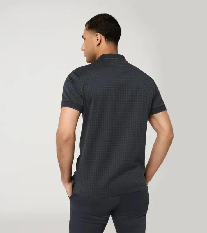 PORSCHE DESIGN Seasonal Polo T-shirt Tričko s límečkem žakárové bavlněné se speciální légou se vzorem pepita šedočerná