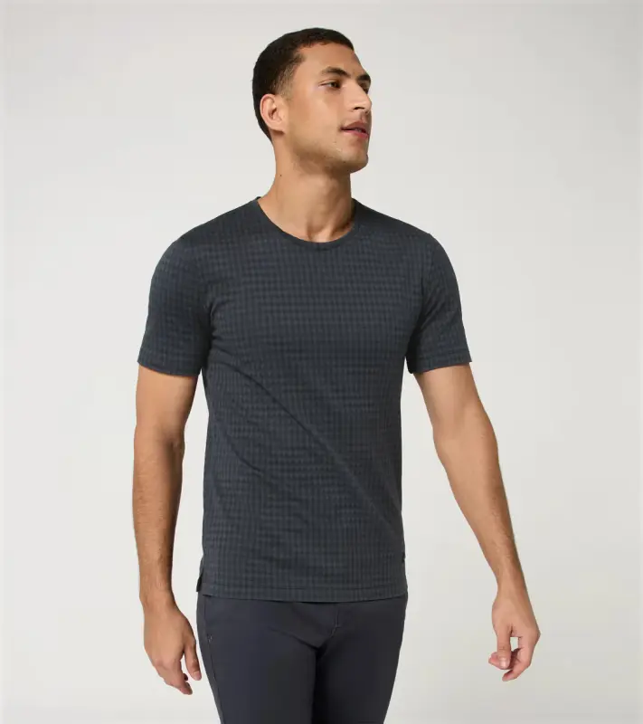 PORSCHE DESIGN Seasonal T-shirt Tričko žakárové bavlněné s kulatým výstřihem se vzorem pepita šedočerná