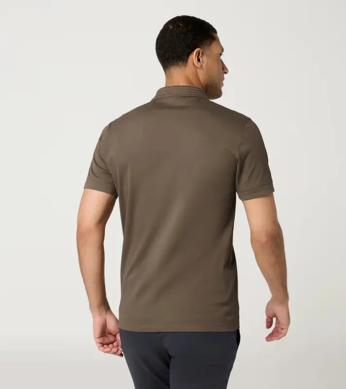 PORSCHE DESIGN TecFlex Polo Tričko bavlněné z piké s límečkem a knoflíkovou légou v hnědé camelka