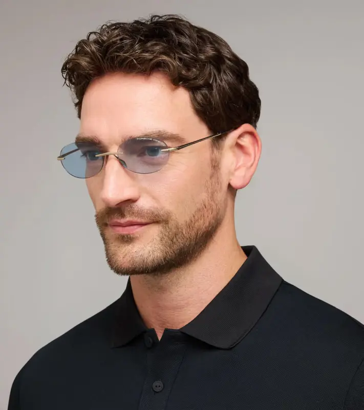 PORSCHE DESIGN P´86017 Sunglasses Liquid Titanium #7 Sluneční brýle bezrámečkové uni v barvě zlaté se světle modrými skly