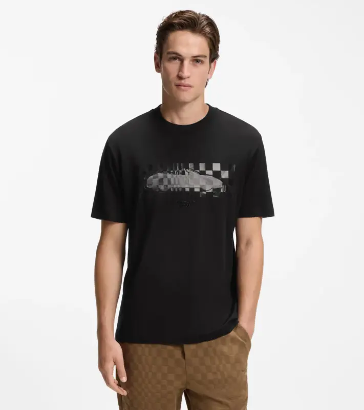 PORSCHE DESIGN T-shirt with gloss artwork Porsche x BOSS Tričko sportovně laděné s výstřihem ke krku černé s grafikou
